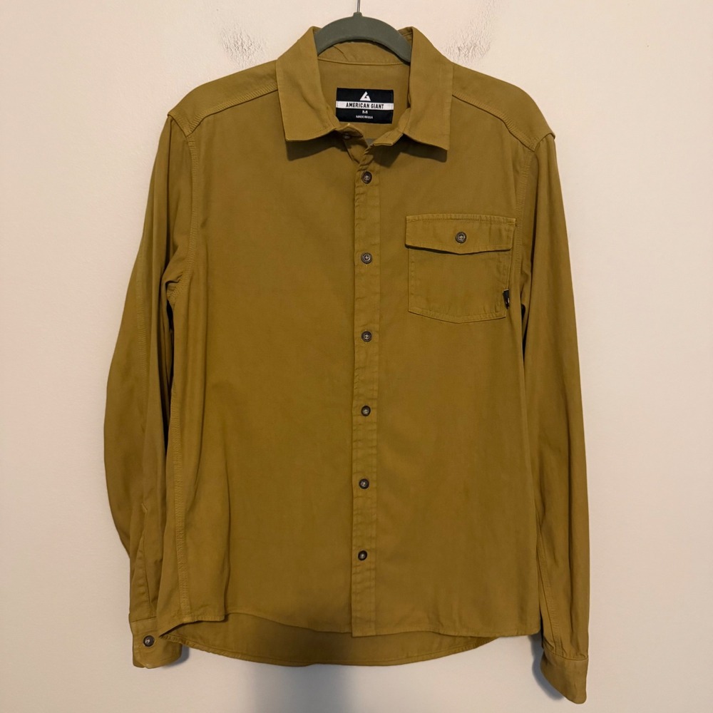 American Giant M Cotton Twill Work Shirt Made in USA Mustard Brown utility